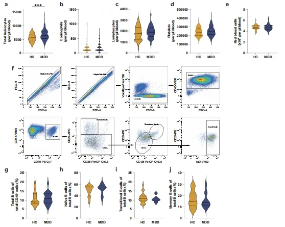 Comparison of leukocyte subpopulation frequencies in patients with major depression